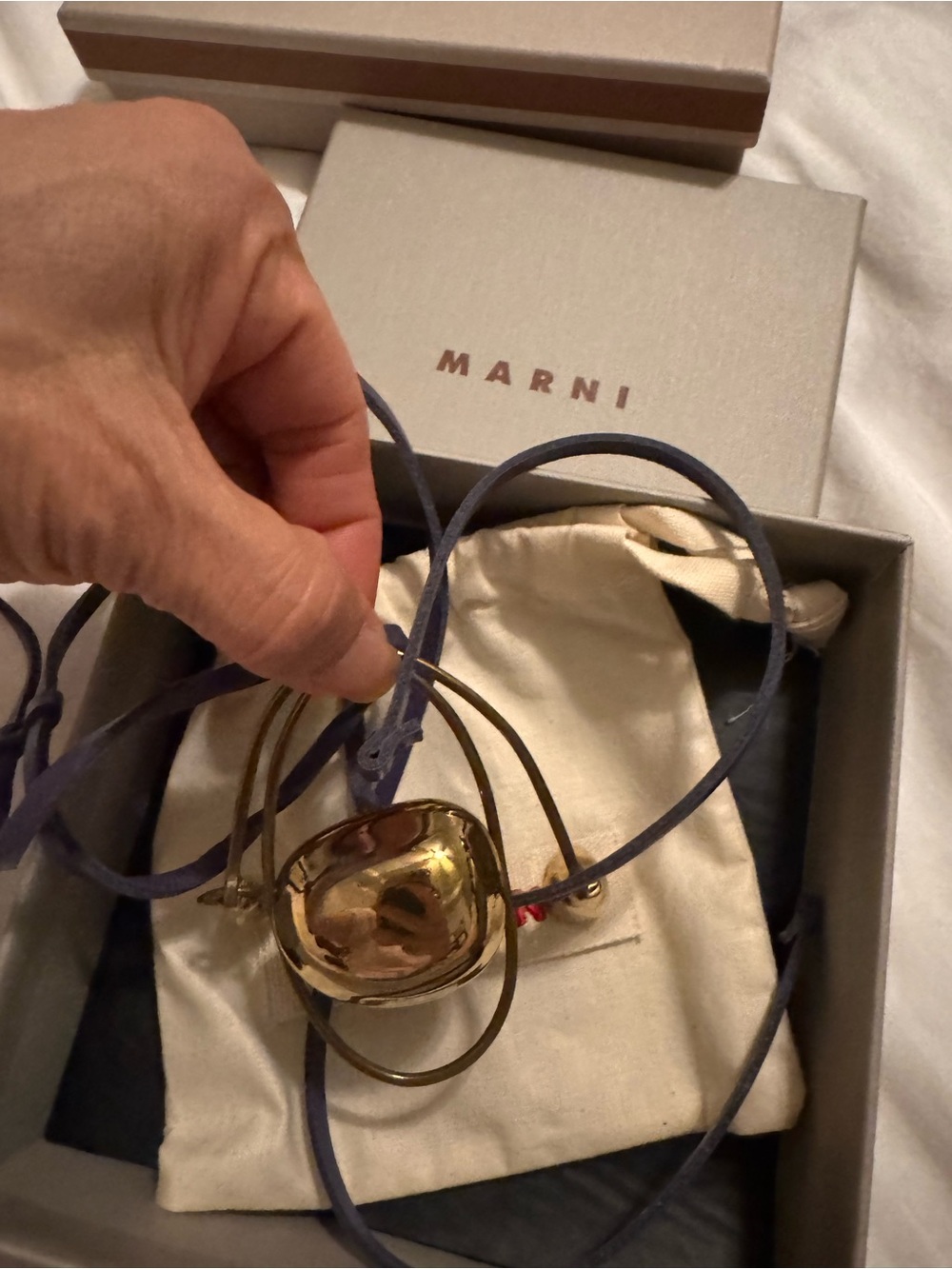 Marni Navy Leather Strap Mini Bag with Gold Accent